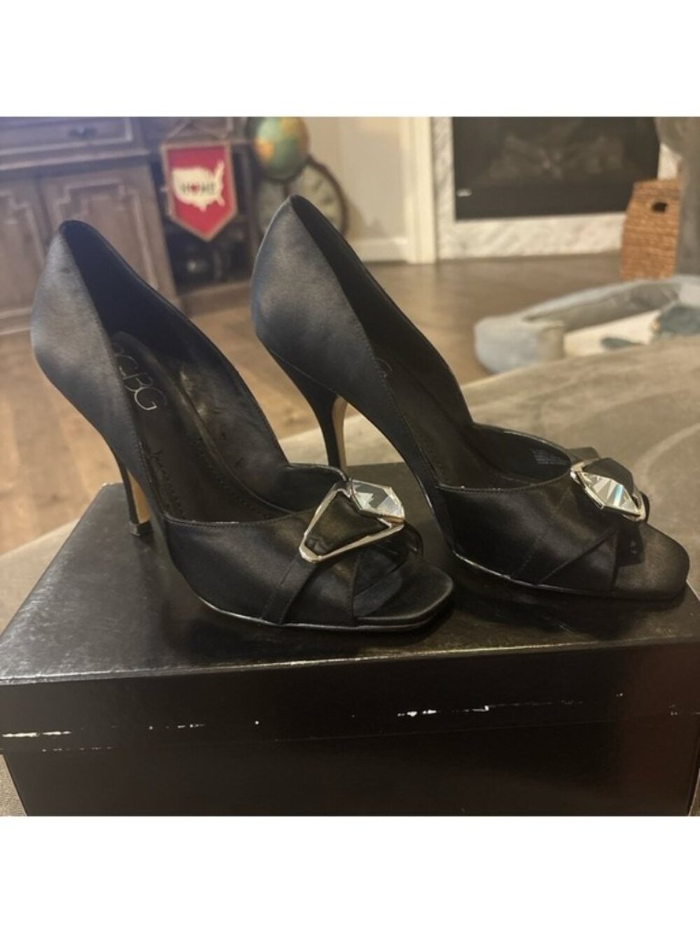 BCBG Black Heels with Floral Embellishment - Picture 2 of 6